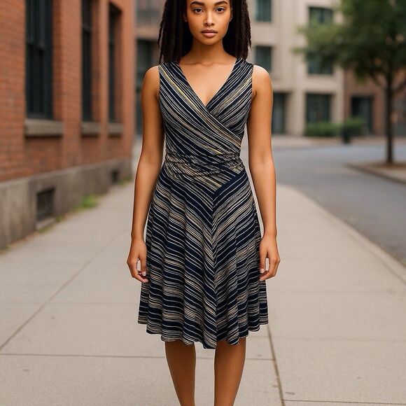 BCBGMaxazria Dress Womens Medium Blue Ruched Wrap Midi Stretch - Picture 9 of 9